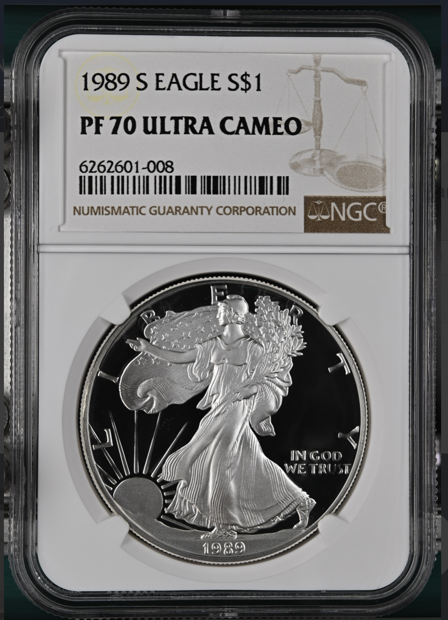 PF70 UCAM 1989-S American Silver Eagle - Brown Label NGC