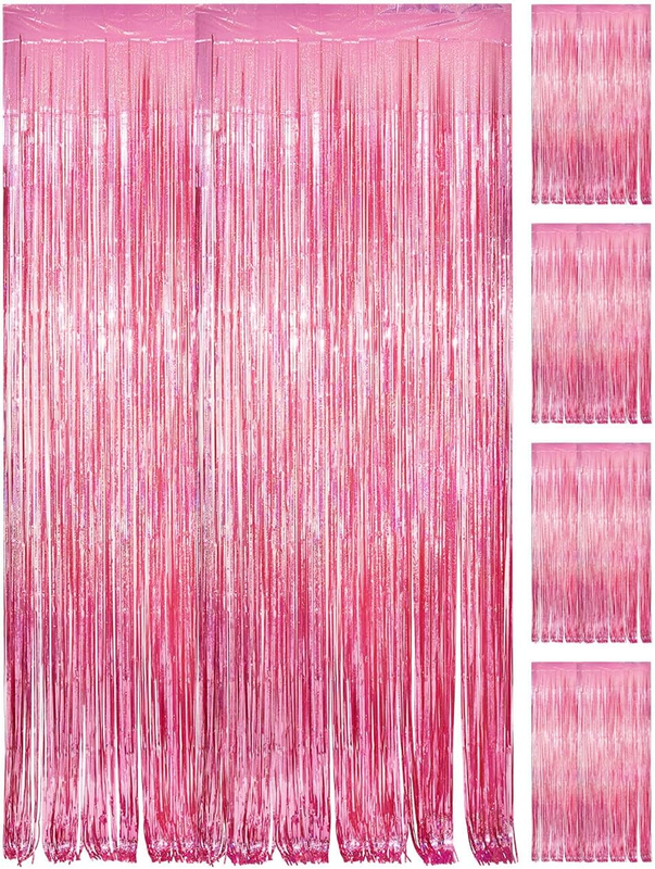 4Pcs 3.3 X 8.3 Ft Laser Pink Glitter Tinsel Curtains Foil Curtain Backdrop.Laser