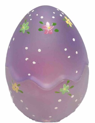 VTG Glass Easter Egg Candle Holder Votive HAND PAINTED Satin Frost Lavender NOS