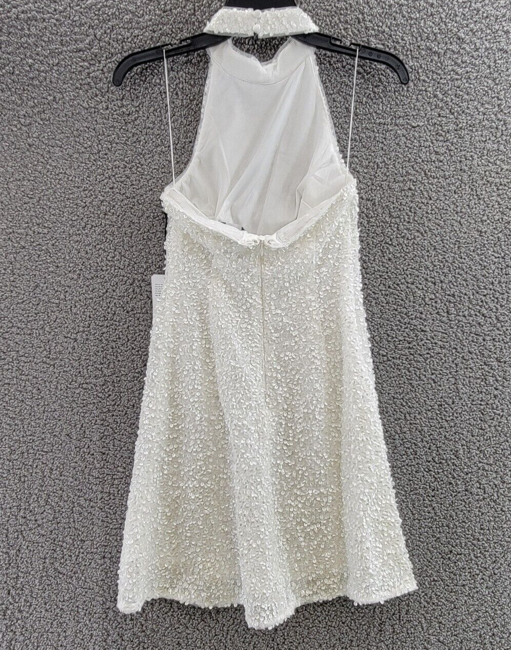 Liv Foster Sequin Halter Mini Dress Women's 0 Ivory Open Back Button Zip Closure - Picture 11 of 18
