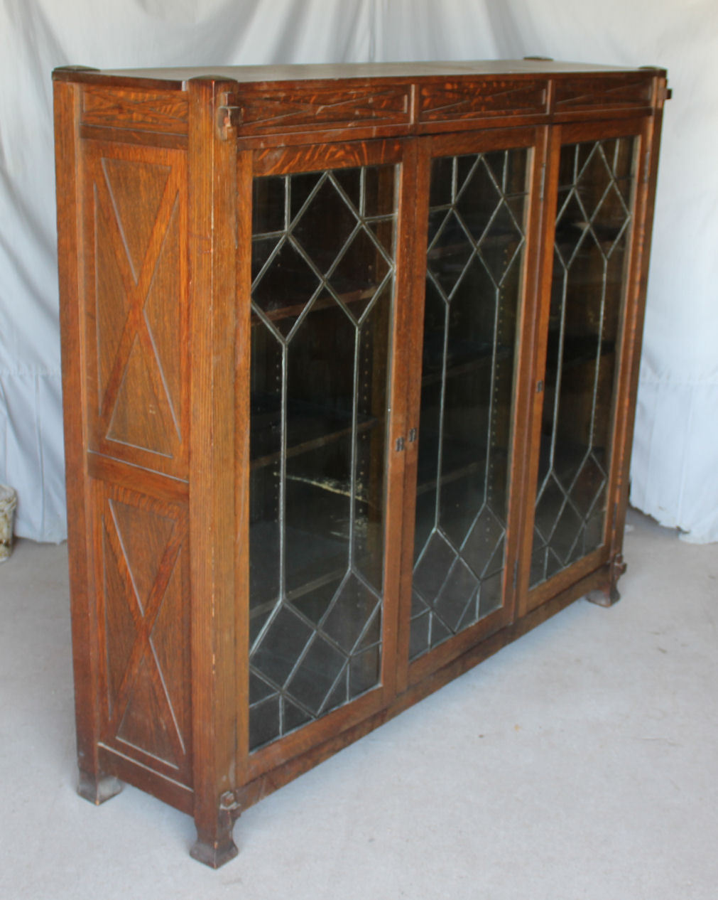 Antique Mission Oak Triple door Bookcase – with Leaded glass - Arts & Crafts