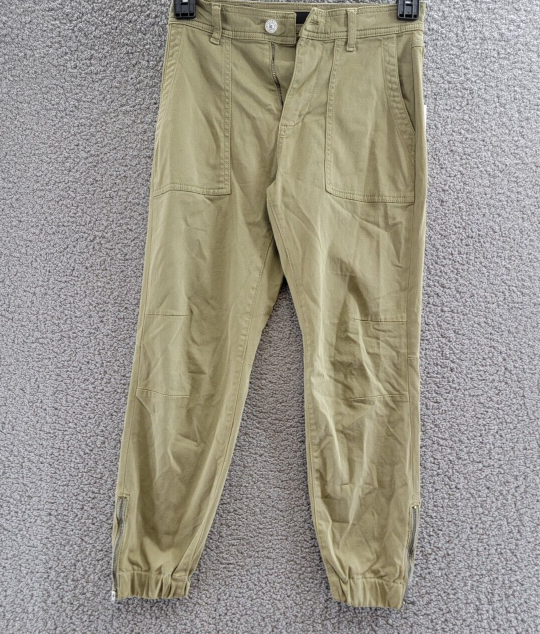 7 For All Mankind Darted Boyfriend Jogging Pants Women's 25 Sateen Army Tapered - Picture 2 of 22