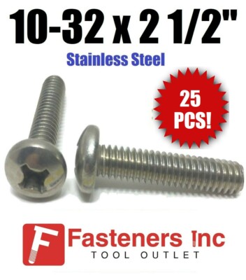 (Qty 25) #10-32 x 2-1/2'' Phillips Pan Head Machine Screw Stainless Steel NF