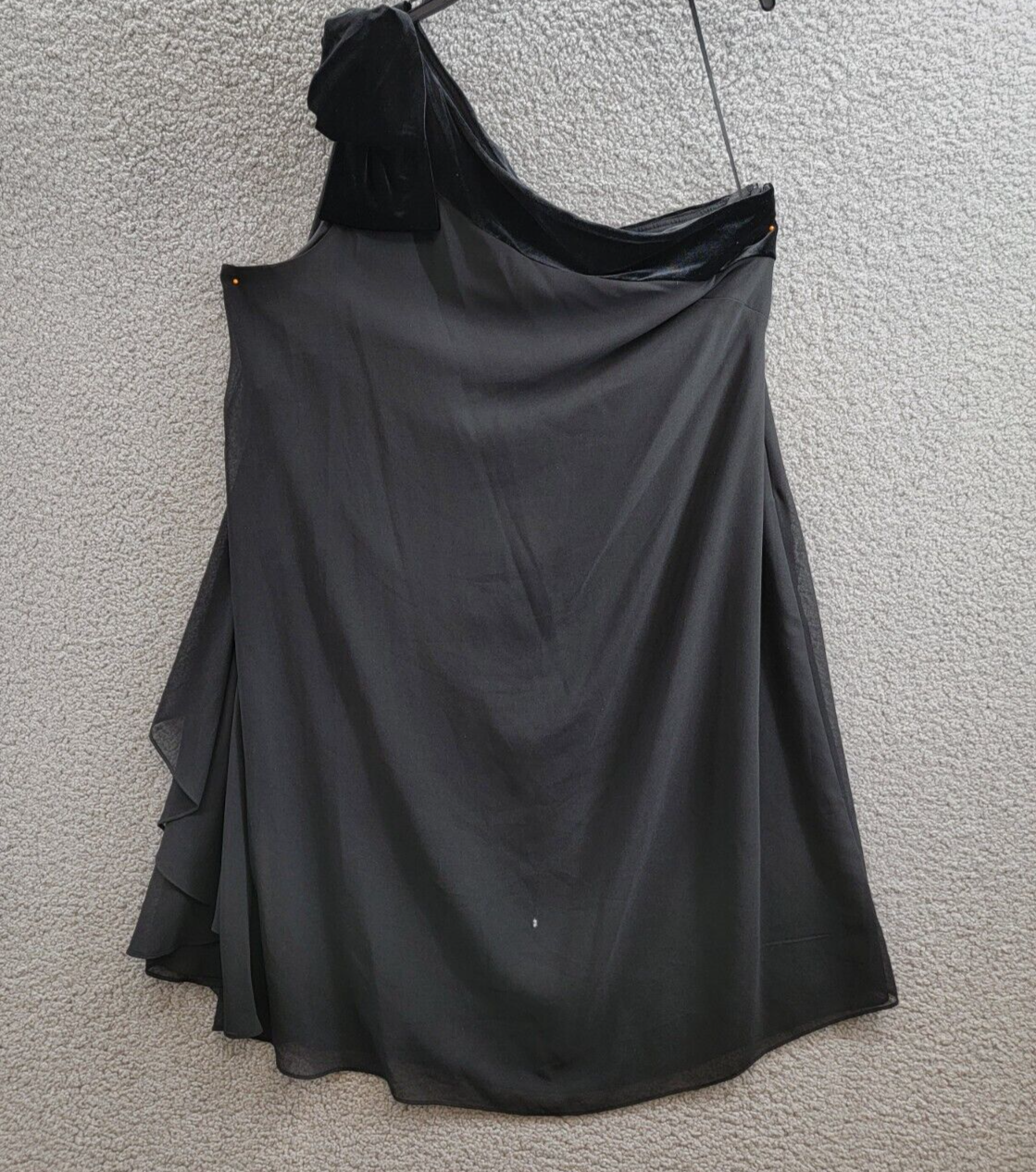 Lauren Ralph Lauren Chiffon One-Shoulder Dress Women's 18 Black Side Zip Closure - Picture 2 of 15