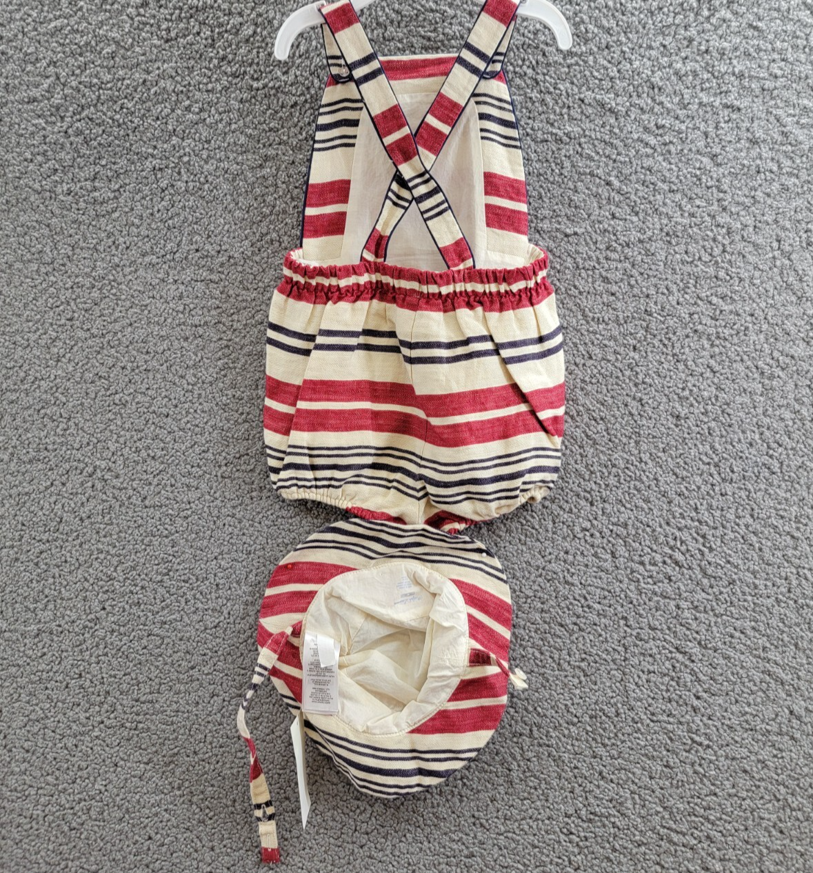 Ralph Lauren Linen Striped Bubble Shortalls & Hat Set Baby Boys 12M Multi Snap - Picture 22 of 24