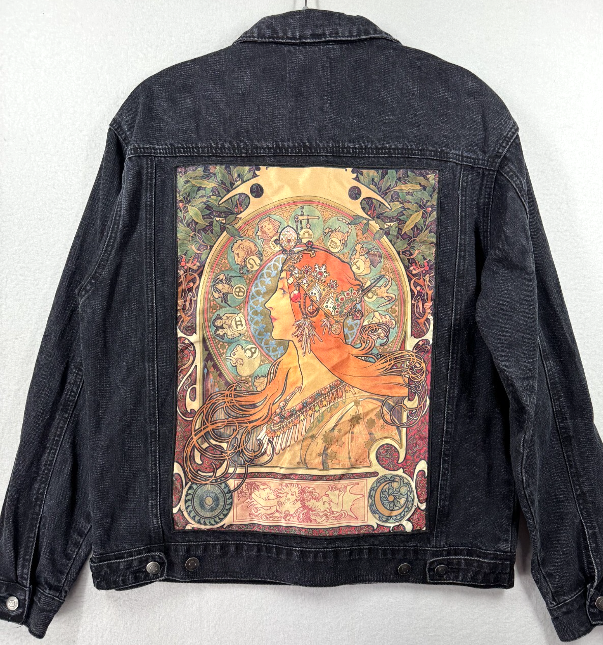 Limited Edition Alphonse Mucha Forever 21 Black Denim Jacket