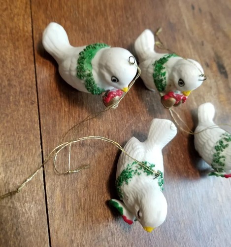 Vintage Set of 4 Rare Porcelain Bird Christmas Holiday Tree Ornament by FLAMBRO