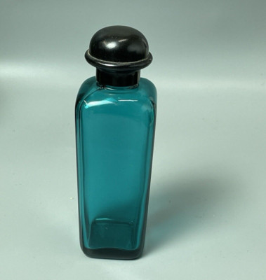 Vintage Hermes EMPTY Greenish Blue Glass Bottle France 5.5'' Tall