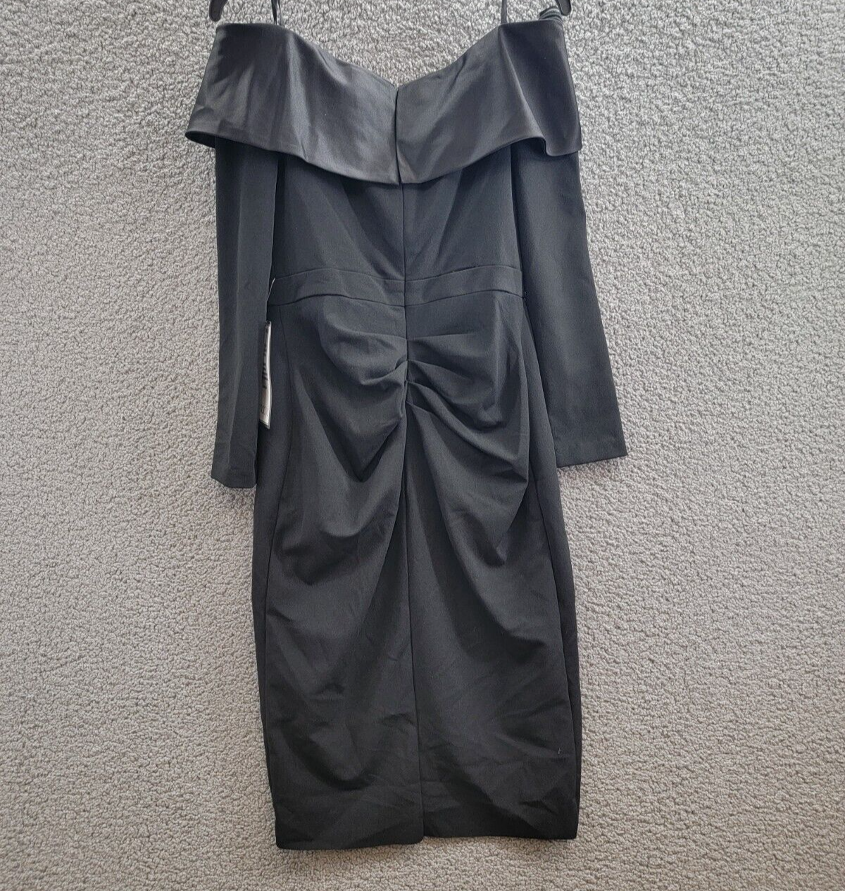 XSCAPE Off-The-Shoulder Scuba Crepe Dress Women's 6 Black Back Zip Closure L/S - Picture 11 of 18