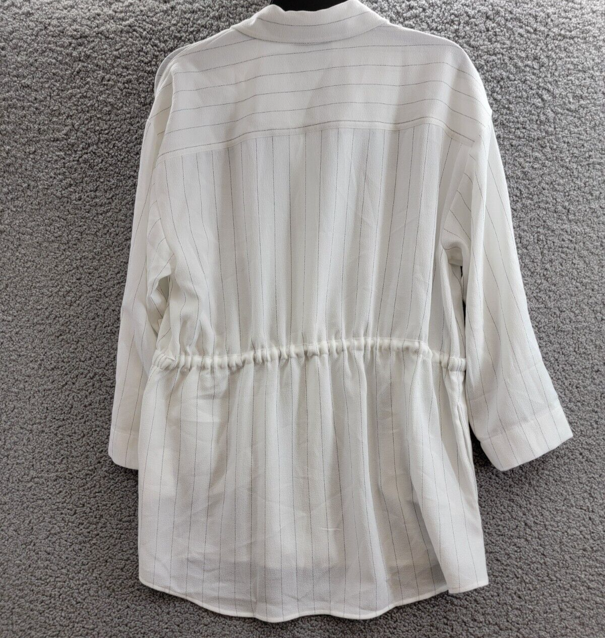 Calvin Klein Striped Drawstring-Waist Tunic Blouse Women's S Soft White Collared - Picture 11 of 17