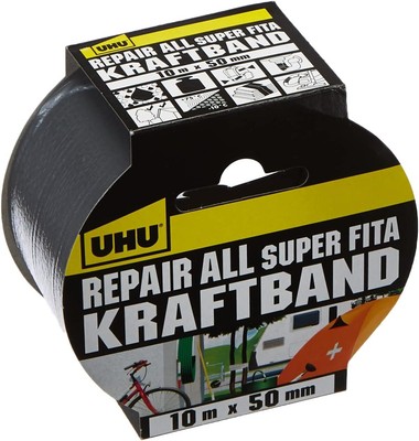 UHU 48145 Extra Strong Fabric Tape for Repairing, 10m x 50mm, Black