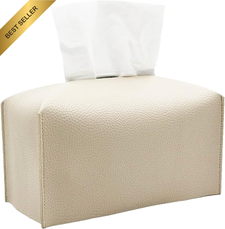 PU Leather Tissue Box Cover - Modern Rectangular Tissue Holder Case with Contemp
