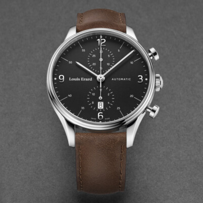 Pre-owned Louis Erard Louiserard Heritage, M, Strp Brn, Blk Chrno-d,s/s-b,m A
