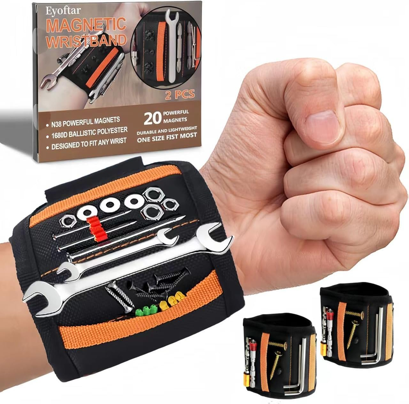 Magnetic Wristband for Tools (2-Pack) - Premium Tool Belt for Men, Heavy-Duty 20