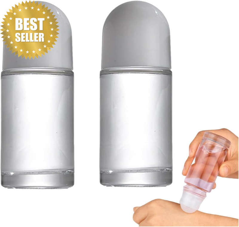 2 Pcs 50ML Glass Empty Roller Bottles with Plastic Roller Ball, Roll on Bottles