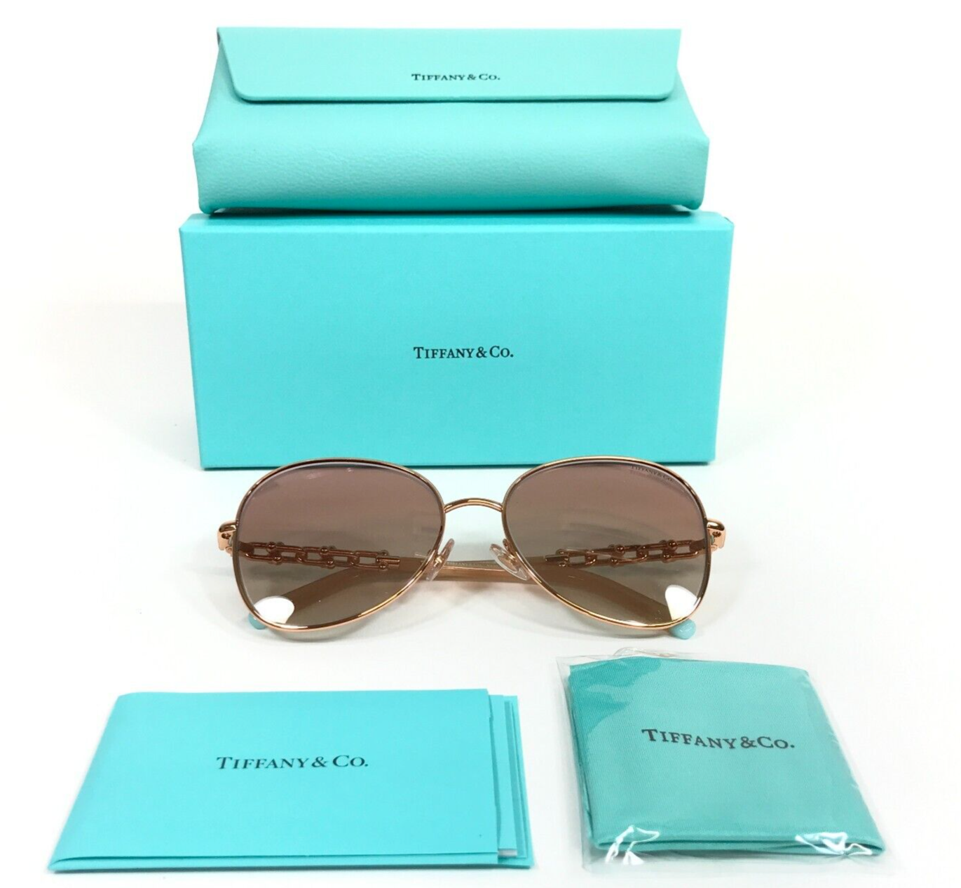 Pre-owned Tiffany & Co . Sunglasses Tf3086 6105/3n Gold Butterfly Mirrored Lenses 57-17-140 In Pink