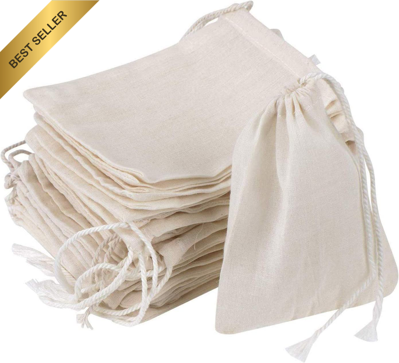 20Pcs Muslin Drawstring Bags 4x3In Cotton Herb Spice Tea Strainer Bags