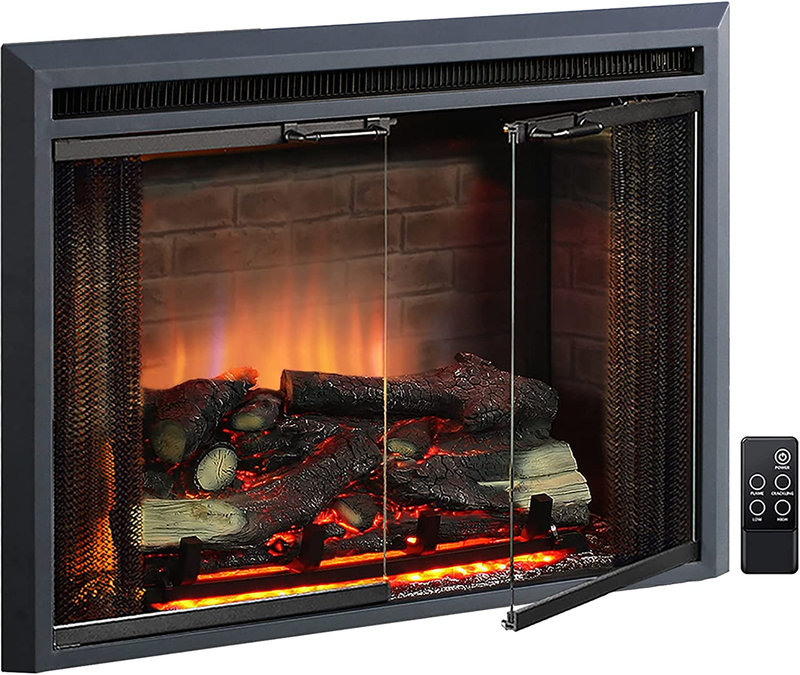 Insert With Fire Crackling Sound, Glass Door And Mesh S