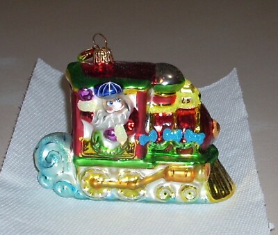 Christopher Radko North Pole Junction Train Santa Claus Glass Ornament