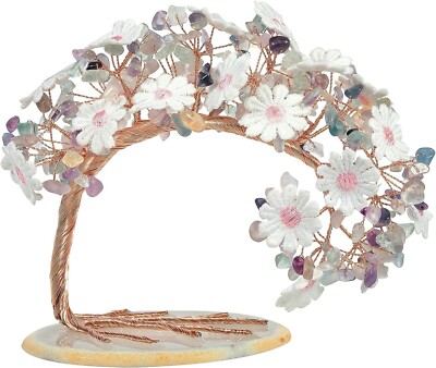 Amogeeli Natural Fluorite Crystal Money Tree with Agate Slice Base, Healing