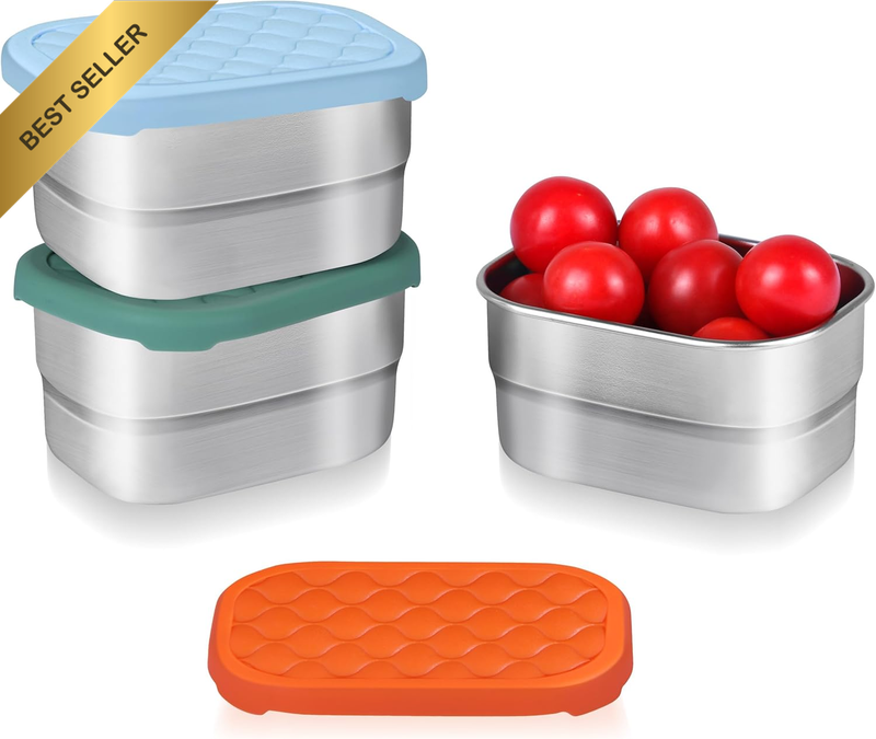 3 Pack 8Oz Stainless Steel Kids Lunch Box, Small Snack Containers with Lids, Reu