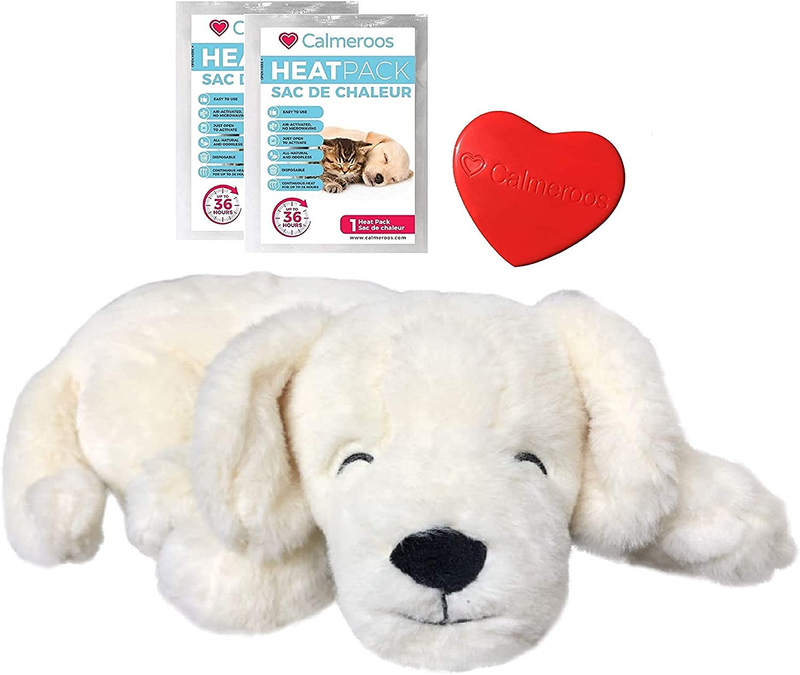 Calmeroos Puppy Heartbeat Toy Sleep Aid with 2 Long-Lasting Heat Packs Last 36 H
