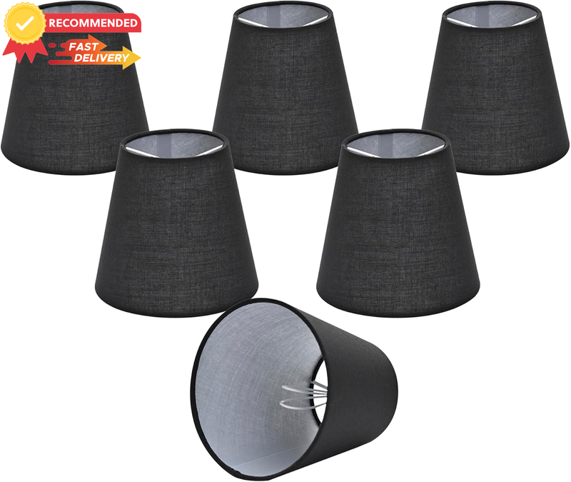 6 Black Clip-On Chandelier Shades Small Empire E14 Replacement Light Covers
