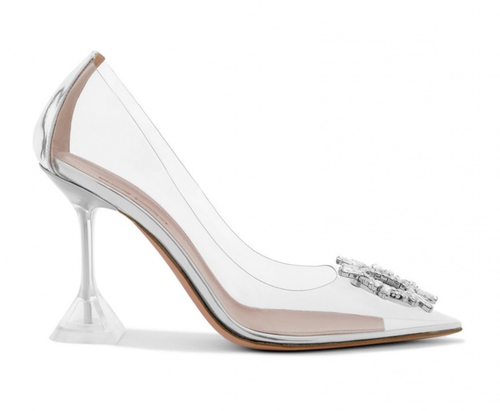 Pre-owned Amina Muaddi 95 Begum Pump Pvc Clear Transparent Glass Crystal Sandal Heel 39