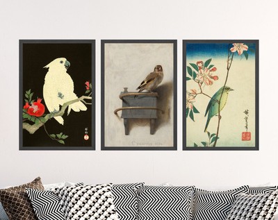 Set of Three Bird Prints - Carel Fabritus Goldfinch Art Painting Poster Parrot