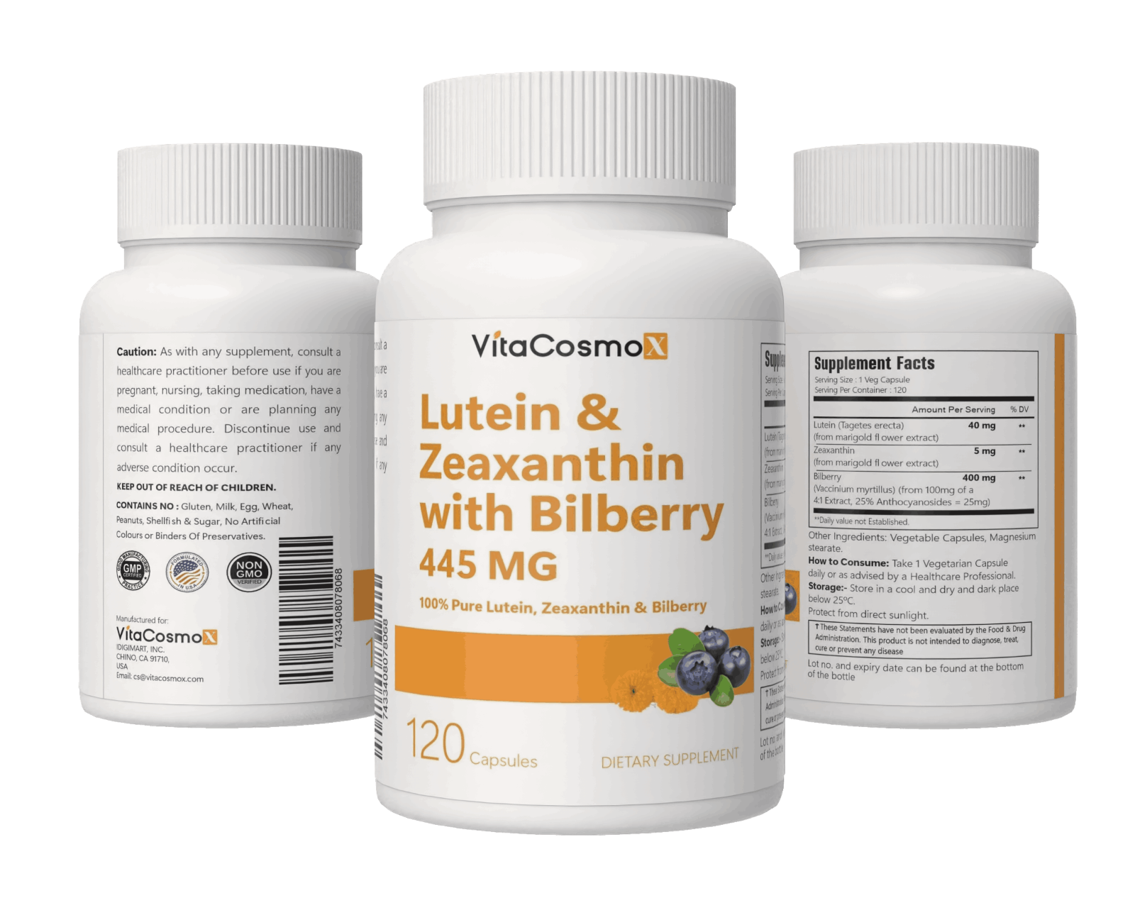 Lutein 40mg with Zeaxanthin Bilberry 400mg Eye Health Support Supplement, 120Cap