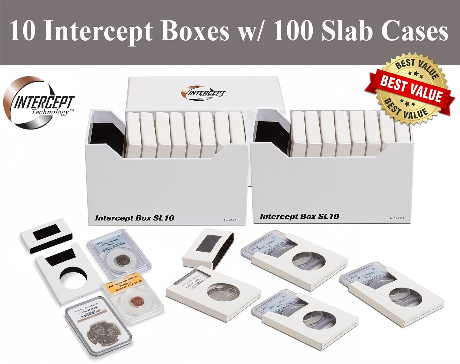 10 Lighthouse Intercept Shield Double Protection Coin Slab Boxes 100 Slab Cases