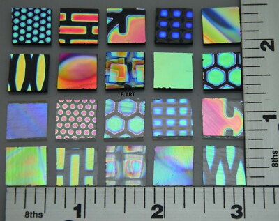 20 PCS BLK & CLR COATINGS BY SANDBERG DICHROIC PATTERN GLASS 1/2" x 1/2" 90 COE