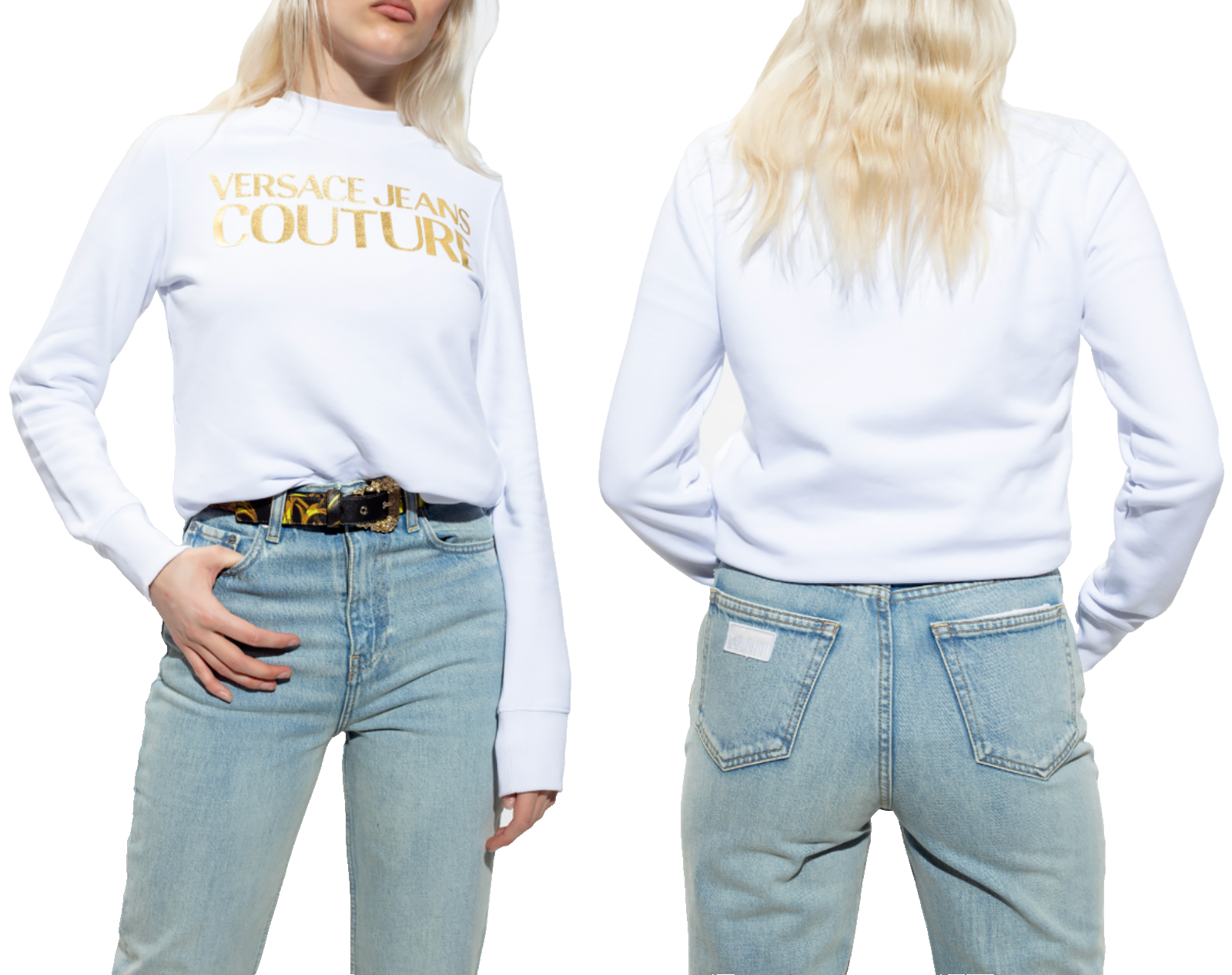 Pre-owned Versace Jeans Couture Sweatshirt Foil Logo Pulli Pullover Sweater Jumper M In Weiss