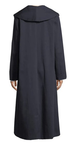 Pre-owned Eileen Fisher Large $498  Midnight Organic Cotton Twill Wide Collar Long Coat