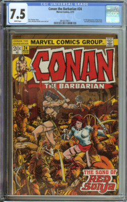 CONAN THE BARBARIAN #24 CGC 7.5 WHITE PAGES // 1ST FULL RED SONJA 1973