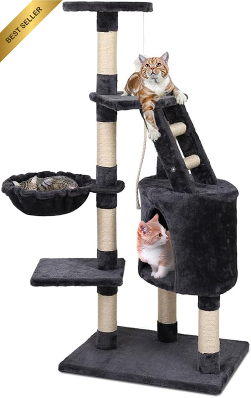 Cat Tree 120Cm, Cat Tower with Condo, Ladder and Hanging Toy, Cat Scratching Pos