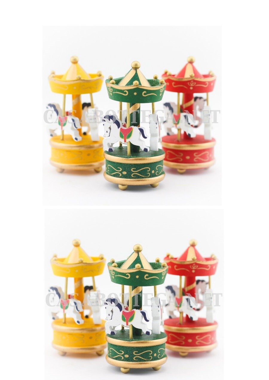 Set 6 Pezzi Giostrine Carillon Mini In Legno Decorazione Bomboniera Colorate moc