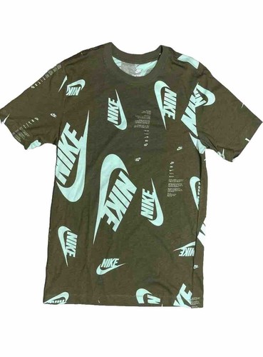 70s NIKE®︎ Water Print Football Shirt Mens Nike Swoosh Sportswear Allover Print Club T-Shirt Olive