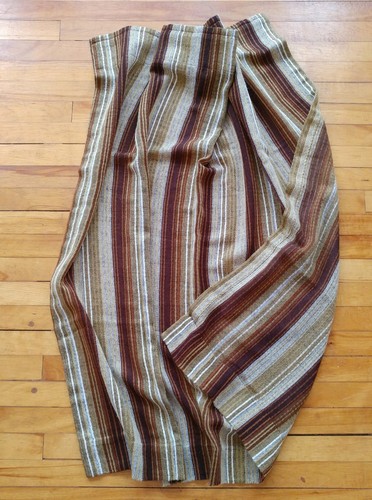 Vintage Curtains Weave Panels Cream Tan Brown Retro Stripes