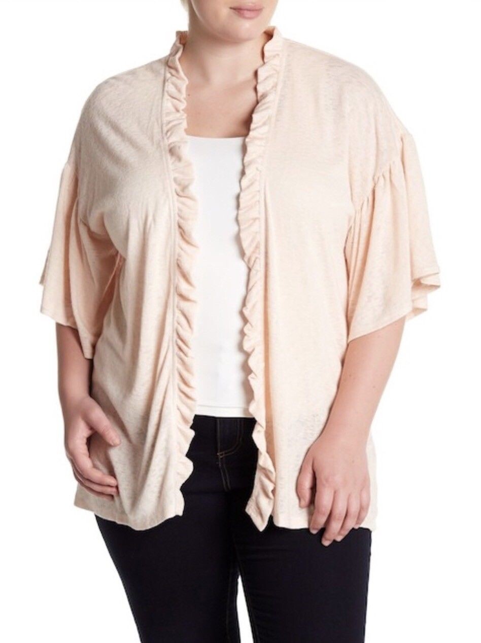 Bobeau Open Front Cardigan Plus Sz 3X Sweater Shawl Blush Pink Ruffle