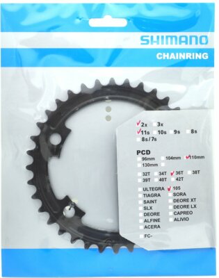 Shimano 105 FC-R7000 Chainring 36T for 52-36T, Black, 11 Spd, FC-R8000 Usable