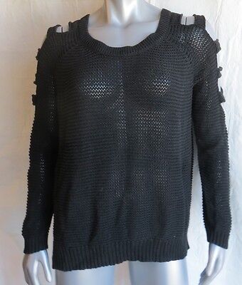 Womens Sweater Black Stripe Cold Shoulder Design Nollie Size XL