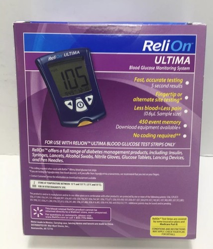 NEW ReliOn Ultima Blood Glucose Monitoring System Lancing, Lancets Included