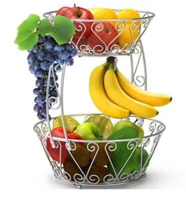 Simple Houseware 2 Tier  Countertop Fruit Basket Bowl Storage Chrome