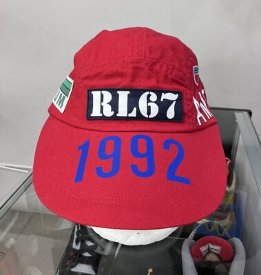 AUTHENTIC Rare Polo Ralph Lauren Stadium Long Bill Hat 1992 Red P-Wing L/XL RL67