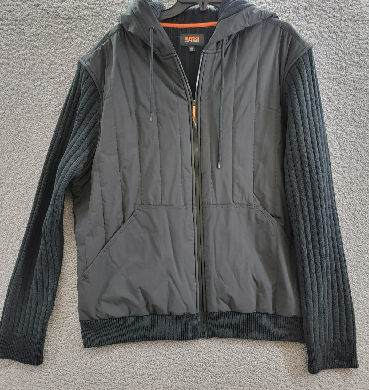 BASS OUTDOOR Mixed Media Zip-Front Hooded Sweater Jacket Men's XXL Black Beauty - Picture 2 of 17