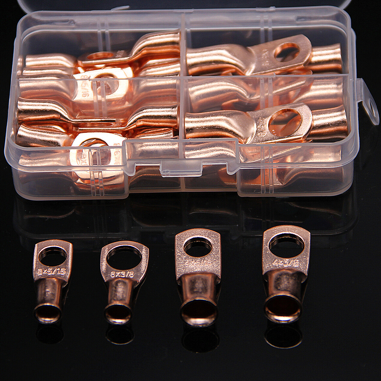 30Pcs 3/8" 5/16" Wire Ring Terminal Copper 8 AWG & 4 Gauge Connectors