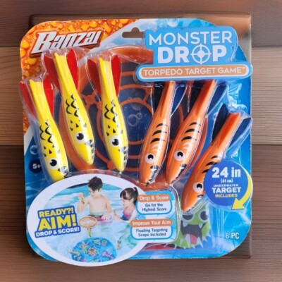 BANZAI Monster Drop Torpedo Target Pool Game Sinking Party Water Toy Dive Sticks