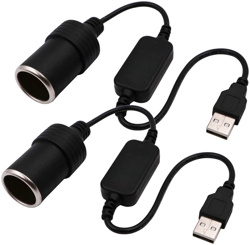 Usb A Male To 12V Car Cigarette Lighter Socket Female Converter Cable 2-Pack