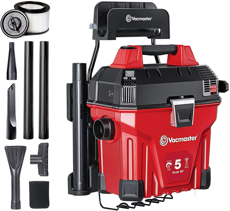 Vacmaster 5 Gal. Wall-Mount Wet/Dry Garage Shop Vacuum w/ Remote Control Red